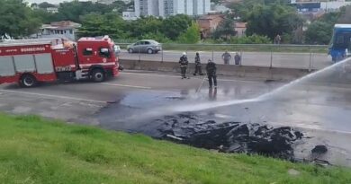 Manifestantes fecham a SP-75 com pneus incendiados