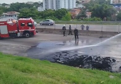 Manifestantes fecham a SP-75 com pneus incendiados
